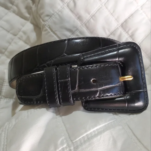 Charter Club Vintage Black Vegan Leather Wide  Belt Rhinestone Buckle Size L New ICGSUQR Belts For Women With Big Rhinestone Square Buckle  main image 3